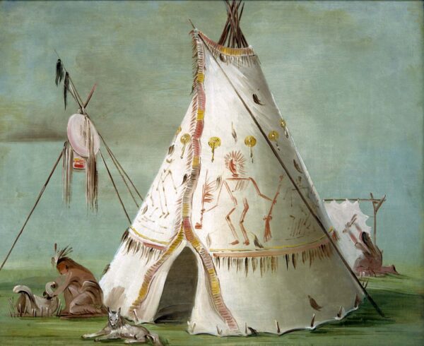 Crow Lodge of Twenty five Buffalo Skins by George Catlin, hand-painted oil painting reproduction