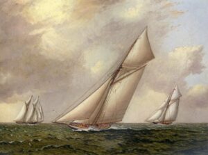 Vigilant vs. Valkyrie II In The 1895 America’s Cup by James E Buttersworth, hand-painted oil painting reproduction