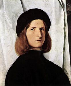 Portrait Of A Young Man Against A White Curtain by Lorenzo Lotto, hand-painted oil painting reproduction
