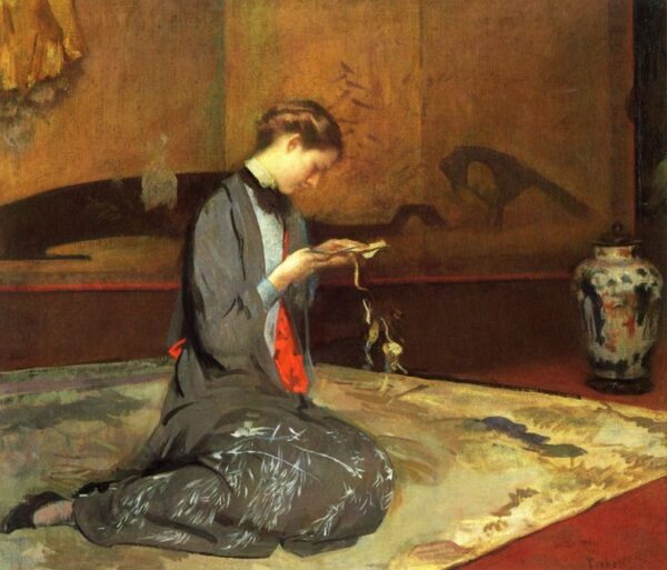 Cutting Origami by Edmund Tarbell, hand-painted oil painting reproduction