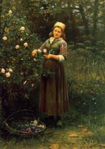 Cutting Roses by Daniel Ridgway Knight, hand-painted oil painting reproduction