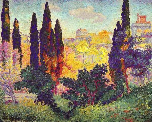 Cypress Trees at Cagnes by Henri Edmond Cross, hand-painted oil painting reproduction