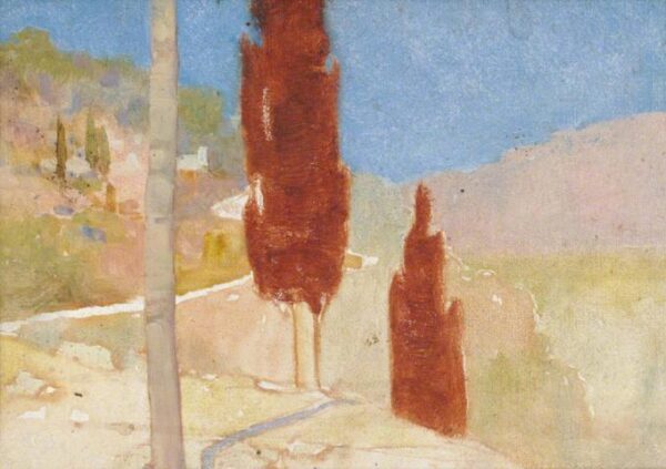 Cypress Trees in Italian Landscape by Benjamin Haughton, hand-painted oil painting reproduction