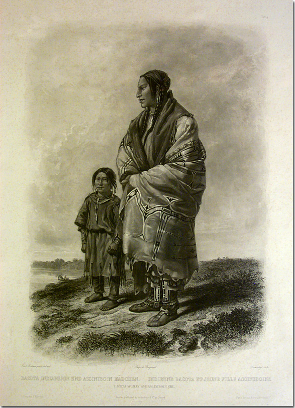 Dacota Woman and Assiniboin Girl by Karl Bodmer, hand-painted oil reproduction