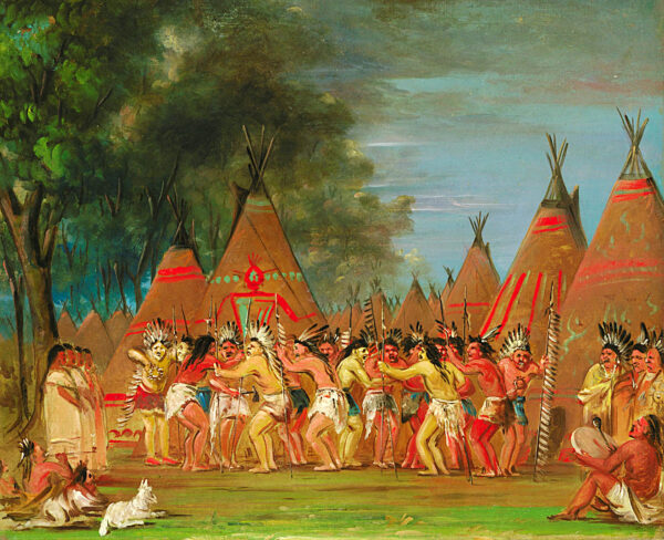 Dance of the Chiefs, Mouth of the Teton River by George Catlin, hand-painted oil painting reproduction