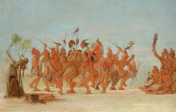 Dance to the Medicine Bag of the Brave by George Catlin, hand-painted oil reproduction
