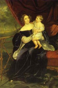 Portraitof Countess O I Orlova Davydova and Her Daughter by Karl Briullov, hand-painted oil painting reproduction