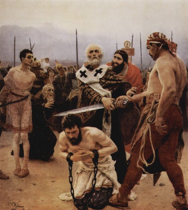 Saint Nicholas of Myra Saves Three Innocents from Death by Ilya Repin, hand-painted oil painting reproduction