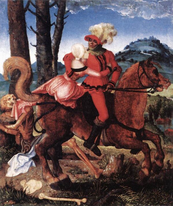 The Knight, the Young Girl, and Death by Hans Baldung Grien, hand-painted oil painting reproduction