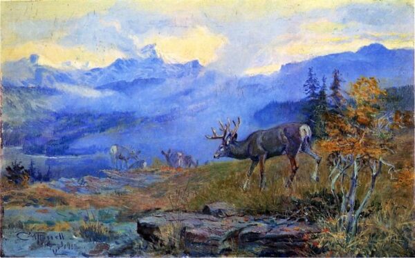 Deer Grazing by Charles Marion Russell, hand-painted oil painting reproduction