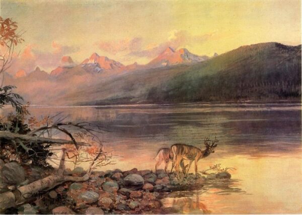 Deer at Lake McDonald by Charles Marion Russell, hand-painted oil painting reproduction