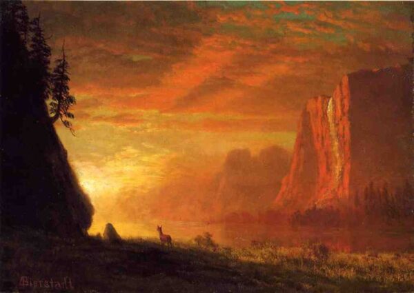 Deer at Sunset by Albert Bierstadt, hand-painted oil painting reproduction