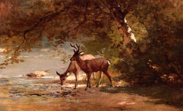 Deer in a Landscape by Thomas Hill, hand-painted oil painting reproduction