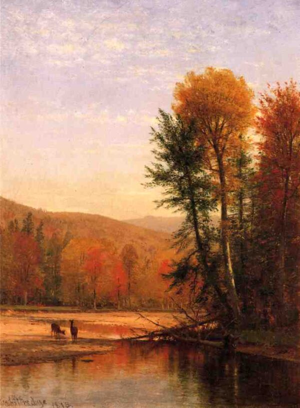Deer in an Autumn Landscape by Thomas Worthington Whittredge, hand-painted oil painting reproduction