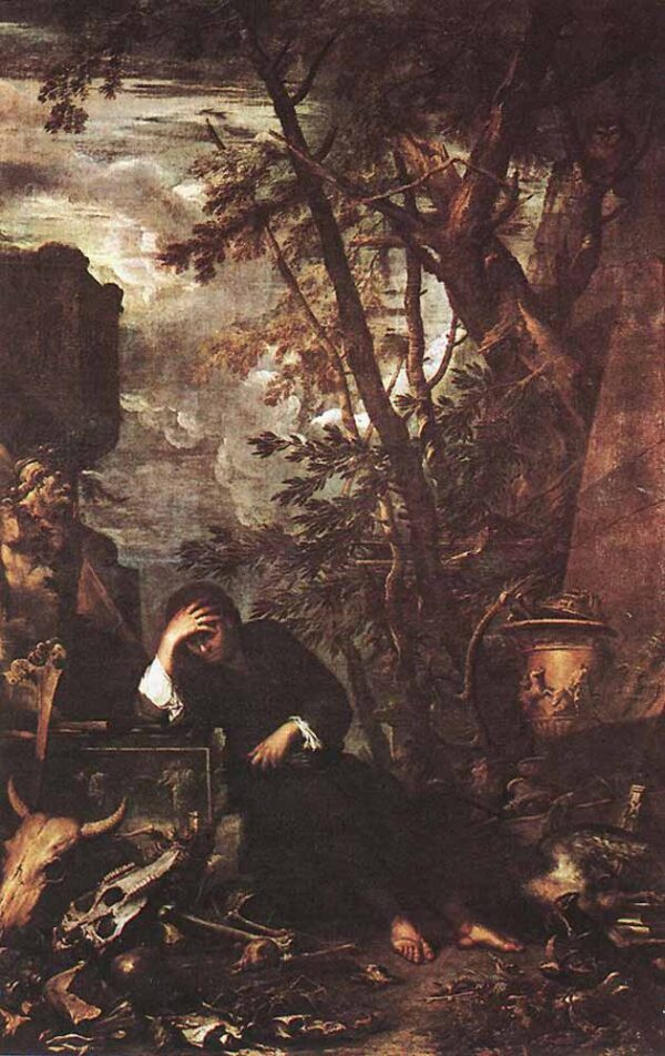 Democritus in Meditation by Salvator Rosa, hand-painted oil painting reproduction