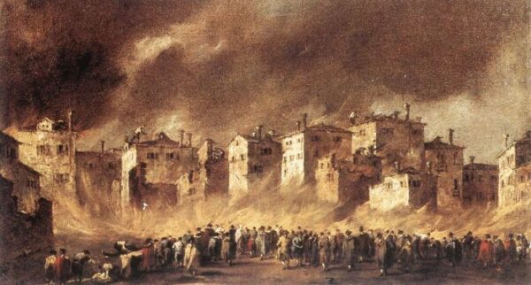 Fire in the San Marcuola Oil Depot by Francesco Guardi, hand-painted oil painting reproduction