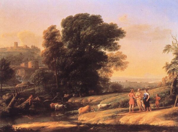 Landscape with Cephalus and Procris Reunited by Diana by Claude Lorrain, hand-painted oil painting reproduction
