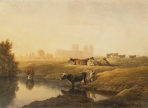 Cattle in Water Meadows with York Minster in the Distance by John Glover, hand-painted oil painting reproduction