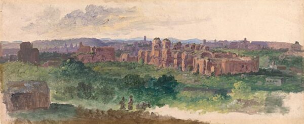 Distant View of Rome with the Baths of Caracalla by Heinrich Bürkel, hand-painted oil painting reproduction