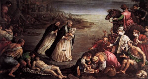 St Giacinto Walking on the Water of the River Dnieper by Leandro Bassano, hand-painted oil painting reproduction