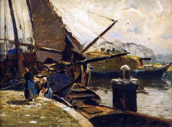 Docks at Den Haag by Mathias J Alten, hand-painted oil painting reproduction