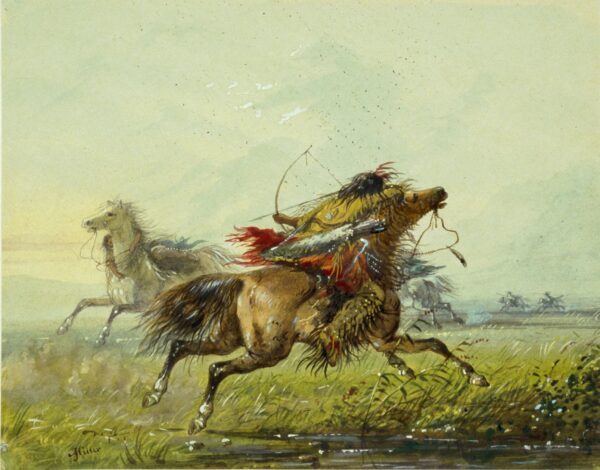 Dodging an Arrow (Crow) by Alfred Jacob Miller, hand-painted oil painting reproduction