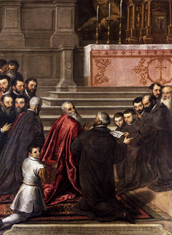 Pasquale Cicogna Receives News of His Election to the Dogeship by Palma il Giovane, hand-painted oil painting reproduction