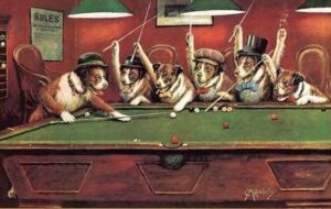 Dogs Playing Pool by C.M Coolidge, hand-painted oil painting reproduction