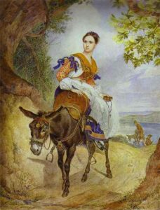 Portrait of O P Ferzen on a Donkeyback by Karl Briullov, hand-painted oil painting reproduction