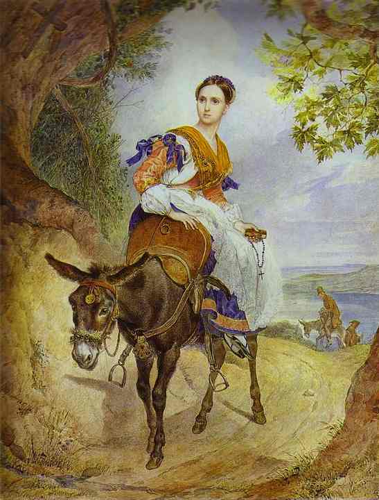 Portrait of O P Ferzen on a Donkeyback by Karl Briullov, hand-painted oil reproduction