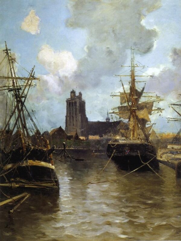 Dordrecht Harbor by Frank Myers Boggs, hand-painted oil painting reproduction