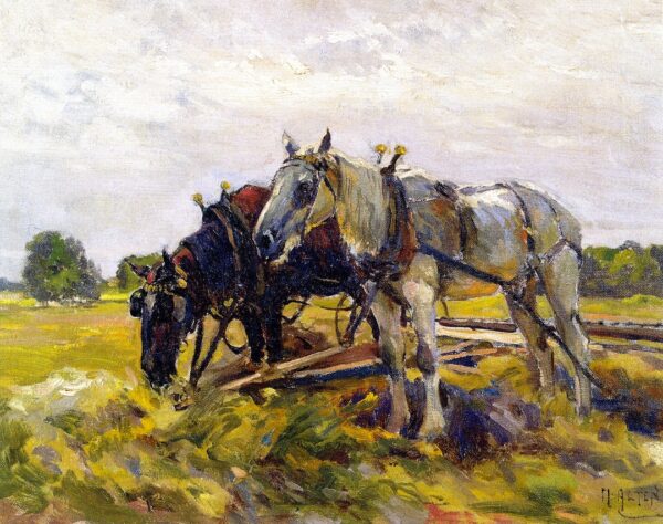 Draft Horses by Mathias J Alten, hand-painted oil painting reproduction