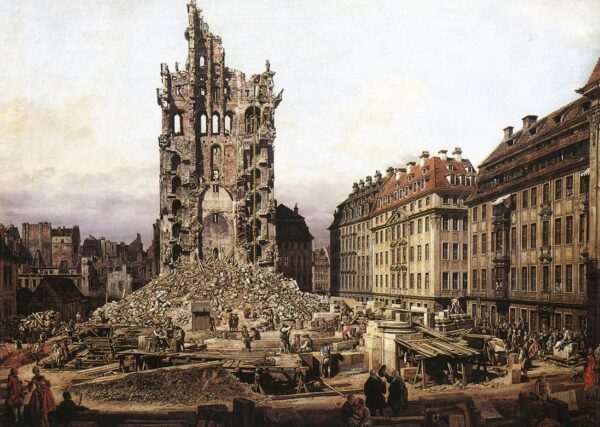 The Ruins of the Old Kreuzkirche in Dresden by Bernardo Bellotto, hand-painted oil painting reproduction