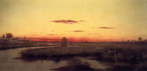 Duck Hunters in a Twilight Marsh by Martin Johnson Heade, hand-painted oil painting reproduction