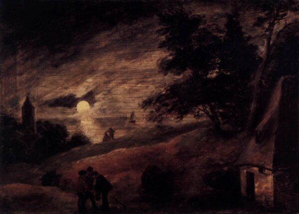 Dune Landscape by Moonlight by Adriaen Brouwer, hand-painted oil painting reproduction
