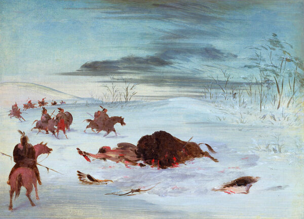 Dying Buffalo Bull in a Snowdrift by George Catlin, hand-painted oil painting reproduction