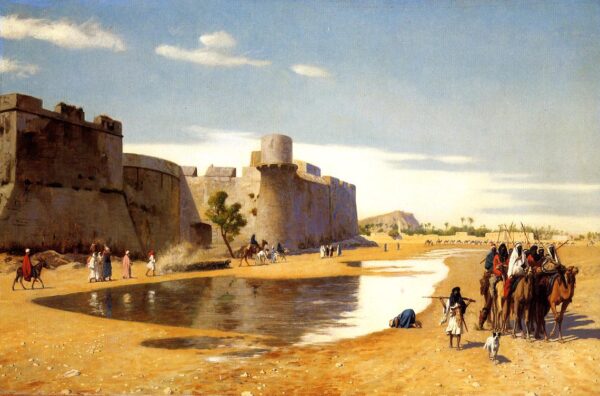 An Arab Caravan outside a Fortified Town, Egypt by Jean-Léon Gérôme, hand-painted oil painting reproduction