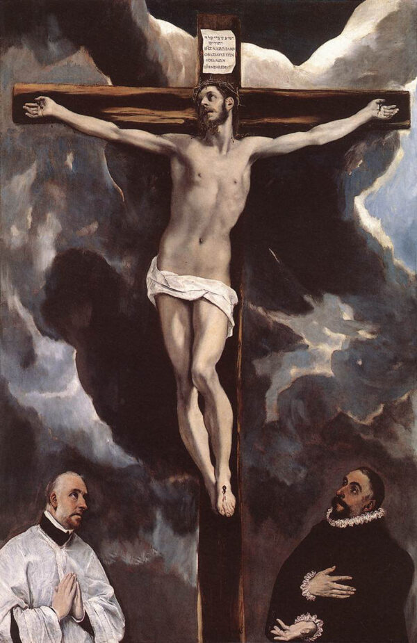 Christ on the Cross Adored by Donors by El Greco, hand-painted oil painting reproduction