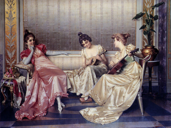 Elegant Figures in an Interior by Vittorio Reggianini, hand-painted oil painting reproduction