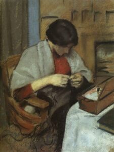 Elisabeth Gerhardt Sewing by August Macke, hand-painted oil painting reproduction