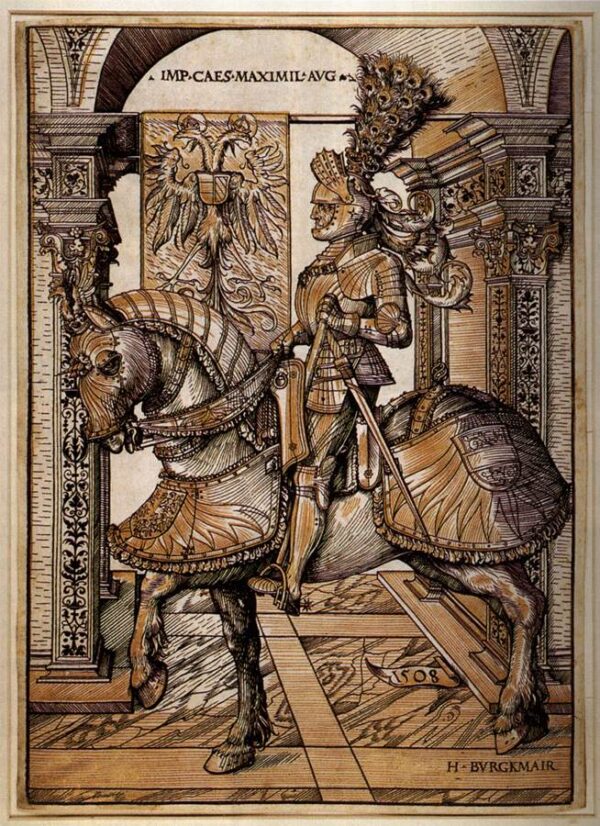 Emperor Maximilian on Horseback by Hans Burgkmair, hand-painted oil painting reproduction