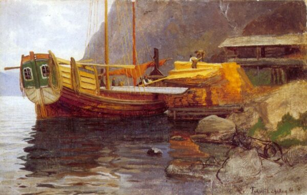 En Sognejakt by Hans Gude, hand-painted oil reproduction
