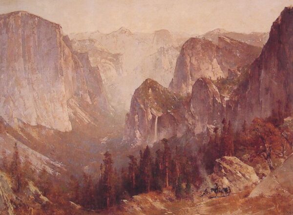 Encampment Surrounded by Mountains by Thomas Hill, hand-painted oil painting reproduction