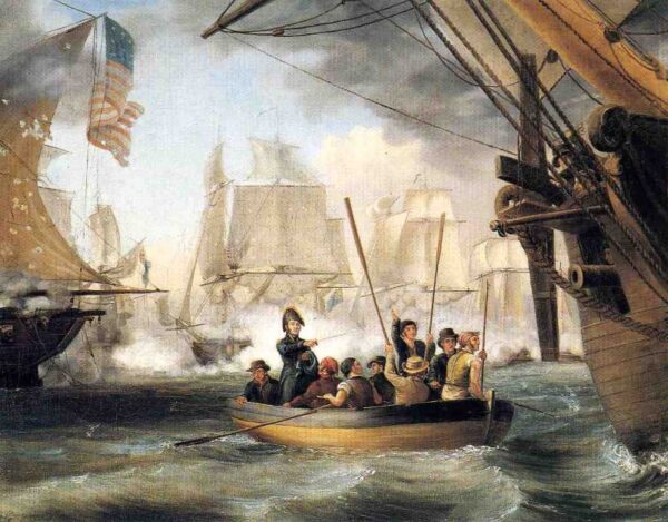 Commodore Perry Leaving the ‘Lawrence’ for the ‘Niagara’ at the Battle of Lake Erie by Thomas Birch, hand-painted oil painting reproduction