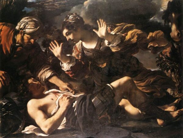 Ermina Finds the Wounded Tancred by Guercino, hand-painted oil painting reproduction