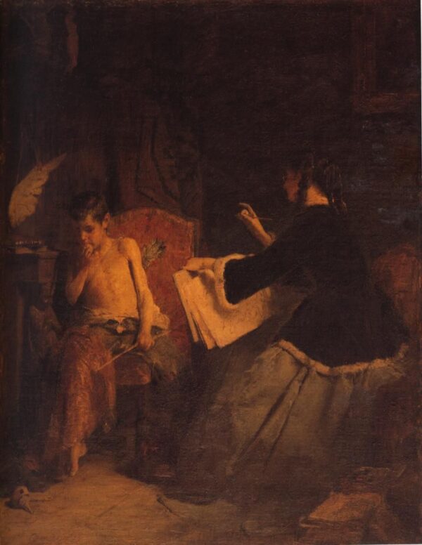 Eros and the Painter by Nikolaos Gyzis, hand-painted oil painting reproduction