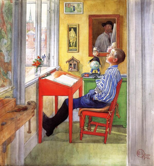 Esbjorn Doing His Homework by Carl Larsson, hand-painted oil reproduction