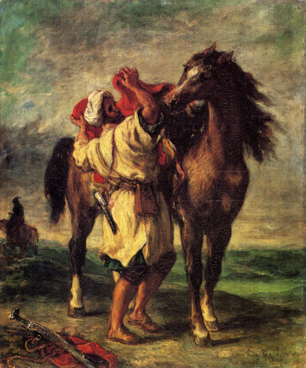 A Moroccan Saddling A Horse by Eugène Delacroix, hand-painted oil painting reproduction