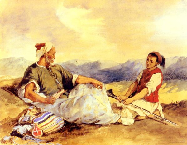 Two Moroccans Seated In The Countryside by Eugène Delacroix, hand-painted oil painting reproduction