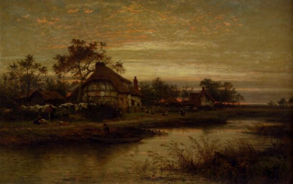 Worcestershire Cottage Homes, Evening by Benjamin Williams Leader, hand-painted oil painting reproduction